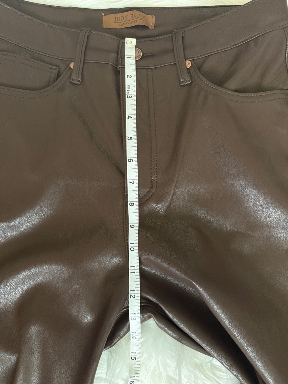 Judy Blue Brown Faux Leather Wide Leg Pants Size 9/29 High Rise Vegan Leather - Picture 13 of 13